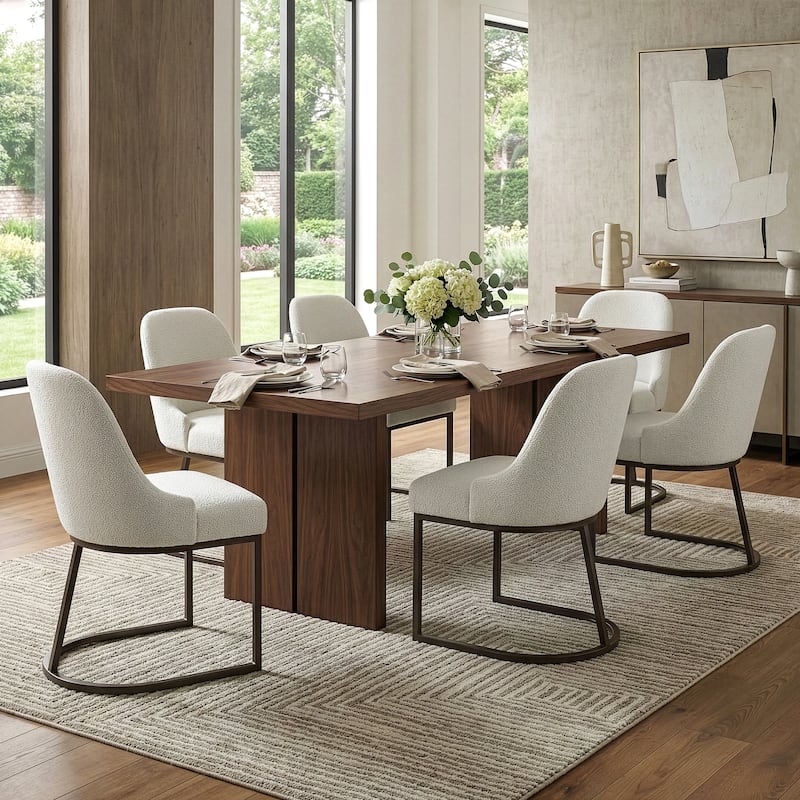 Set of 2 Ayane White Boucle Dining Chair with Iron Legs