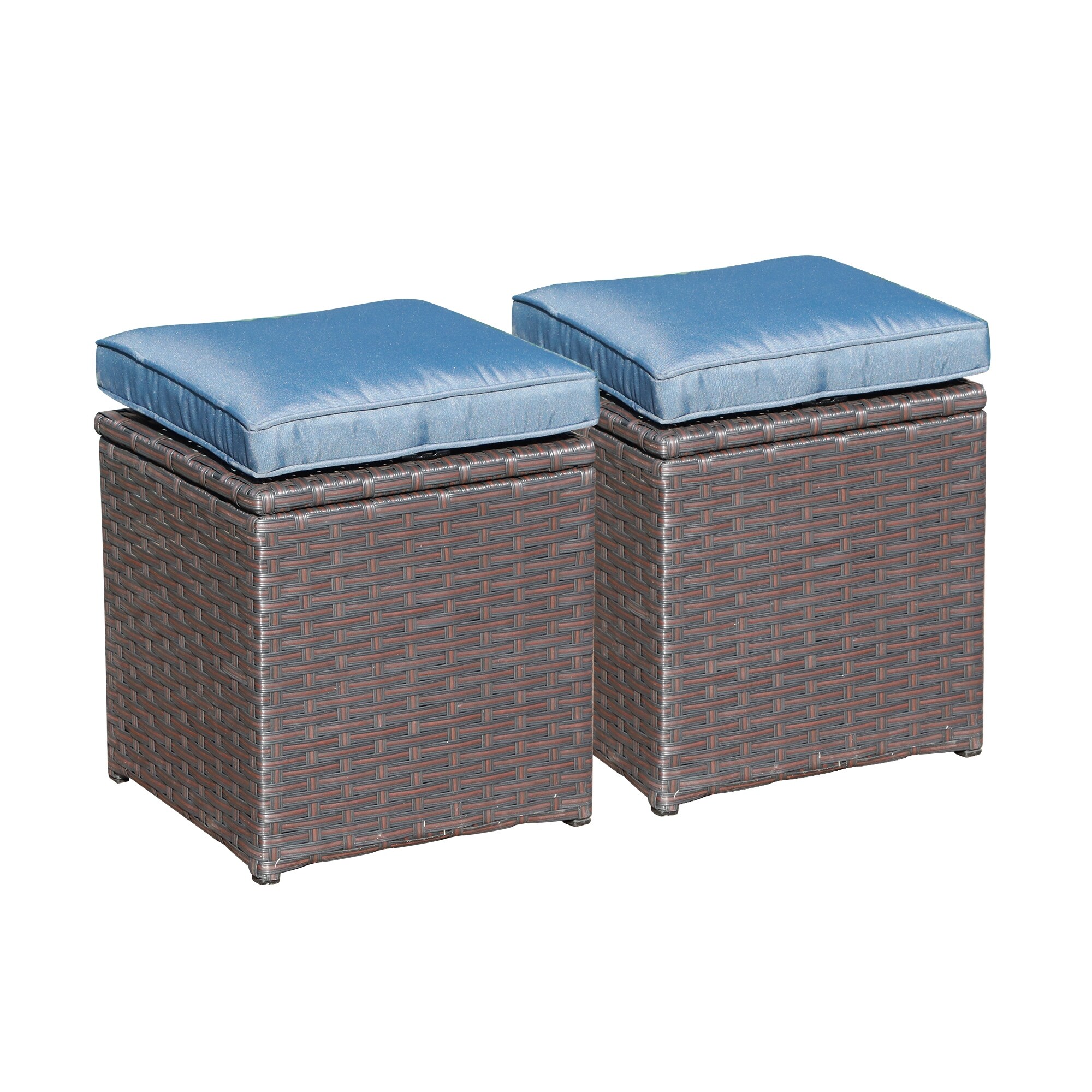 Patio Cushioned Wicker Ottoman Outdoor Rattan Stools Set of 2