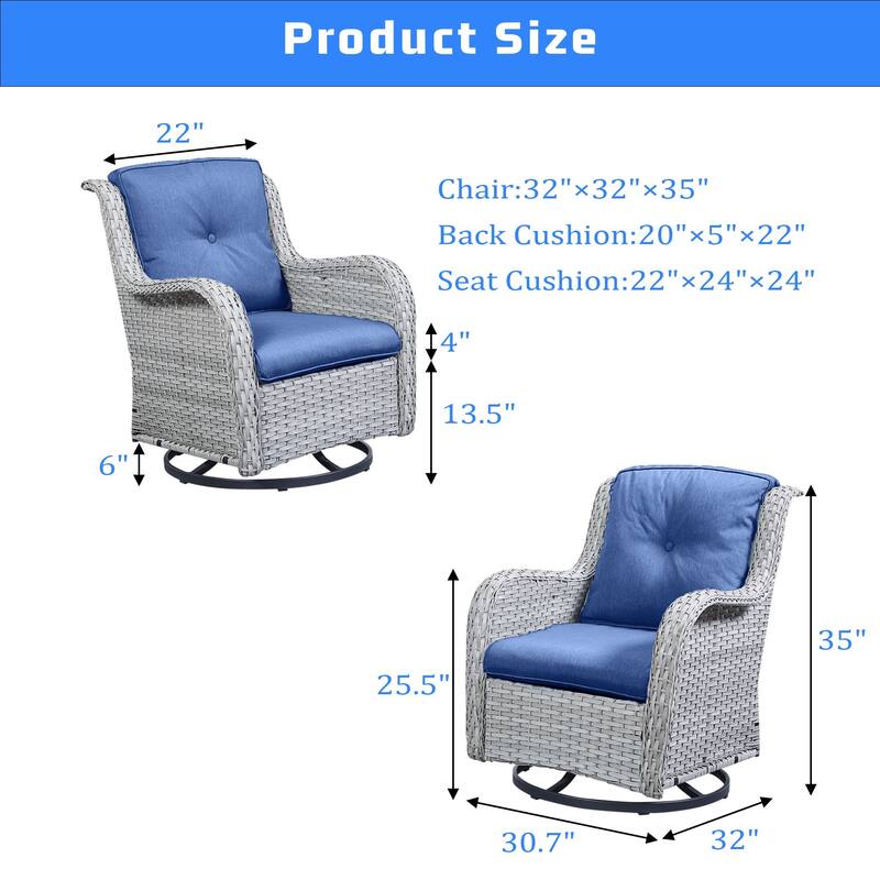 ArcoBay Wicker PE Rattan Outdoor Patio Swivel Glider Chairs with 4'' Olefin Cushions (2-Pack)