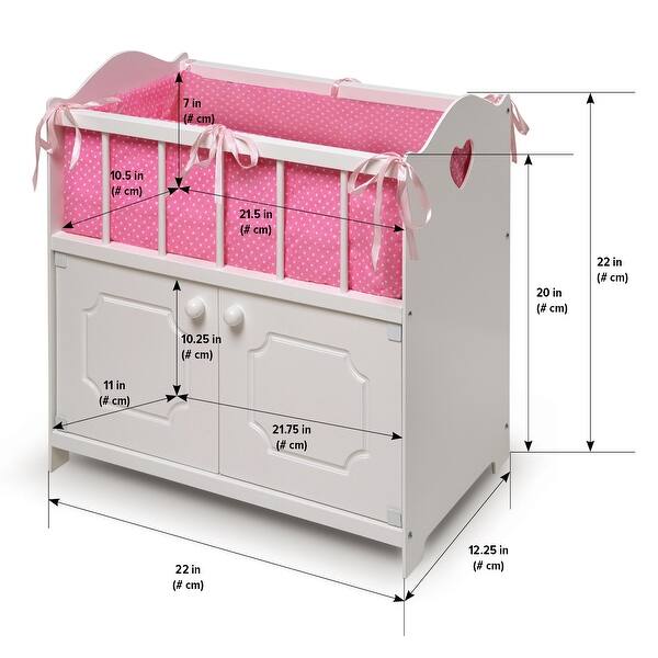 Badger Basket Storage Doll Crib with Bedding and Free Personalization Kit - White - 22" x 12.25" x 22"