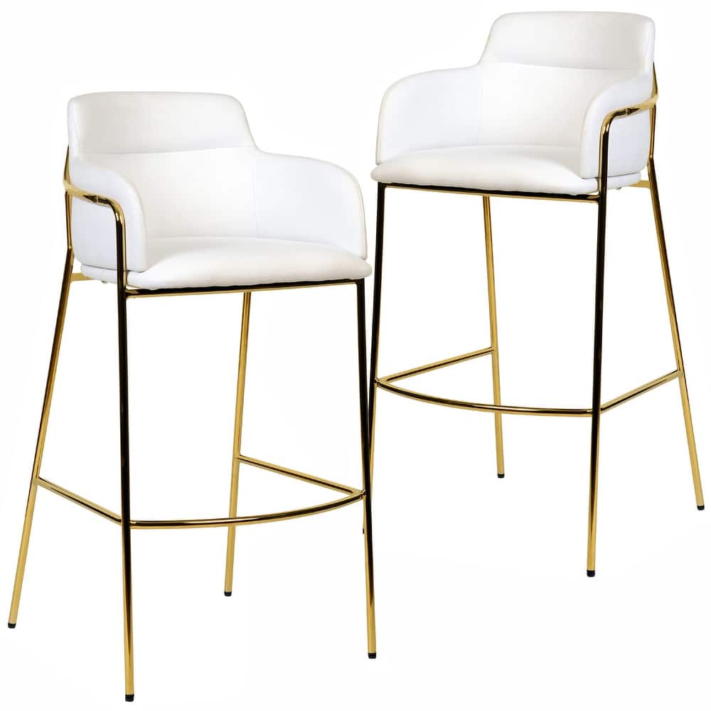 Axis 40" Upholstered Bar Stool - Counter Height Bar Stool with Gold Stainless-Steel Frame and Footrest for Home Bar Set of 2