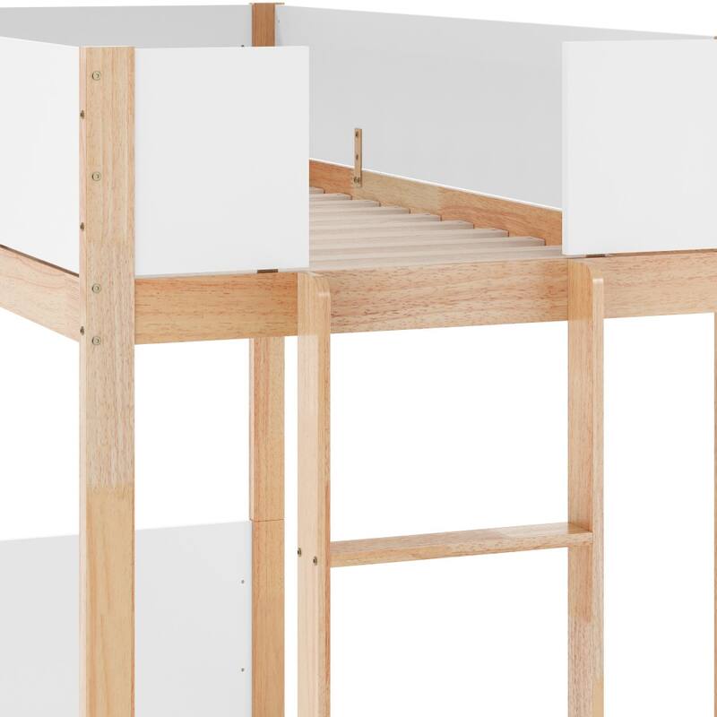 Convertible Solid Wood Bunk Bed Frame for Kids with Ladder, No Box Spring Needed