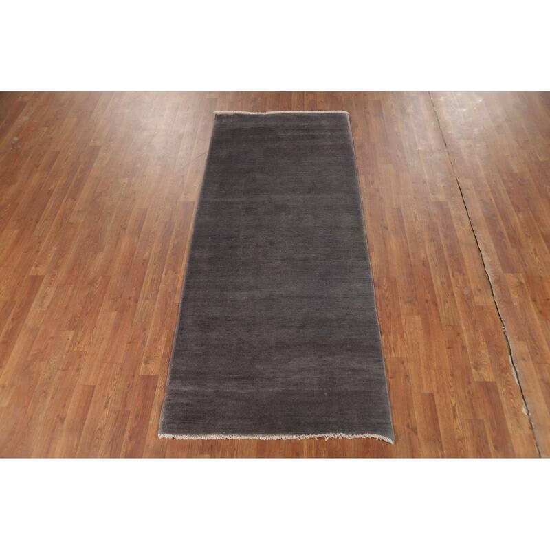 Gray Blue Gabbeh Oriental Runner Rug Handmade Wool Carpet - 2'11"x 6'8"