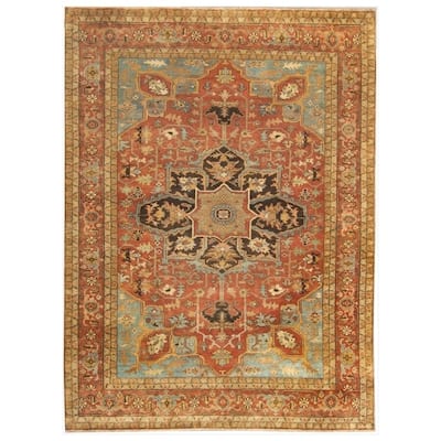 Exquisite Rugs Serapi Rust / Sky New Zealand Wool Rug (9' x 12') - 9' x 12'. - 9' x 12'