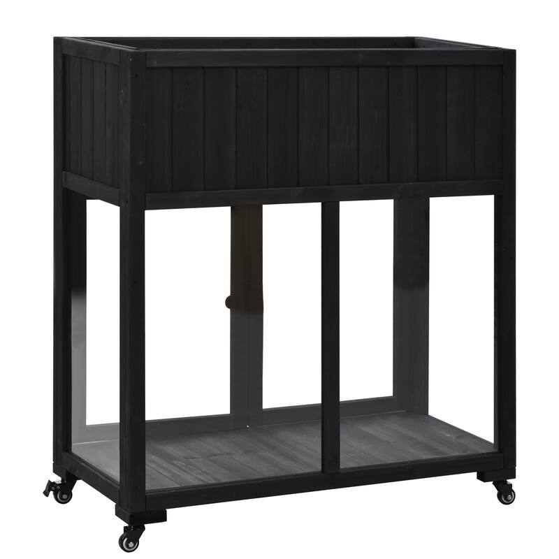 39" Wooden Rustic Potting Bench Table, Storage Cabinet Garden Shed with 2-Tier Shelves and Side Hook