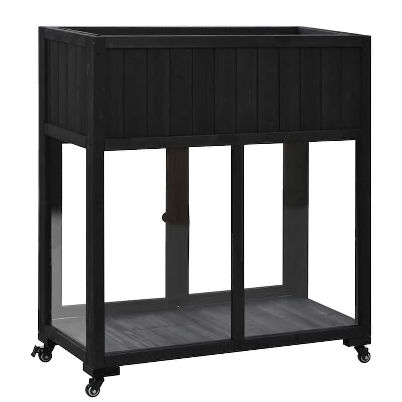Modern Wood Cold Frame Elevated Garden Bed with 2 Doors Drainage Hole Wheels and Liner, for Indoor Outdoor - 8' x 10'