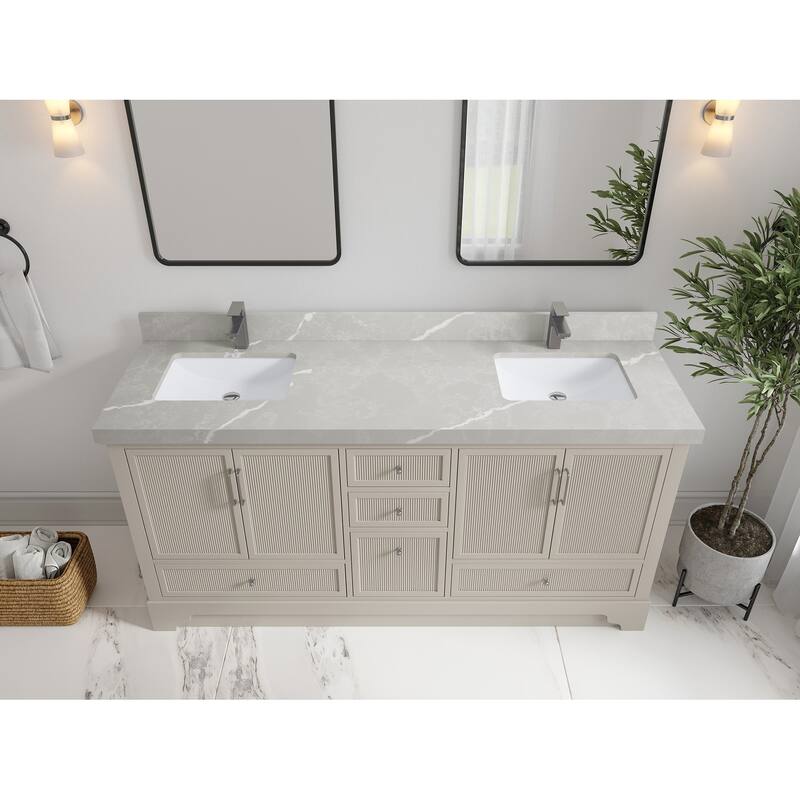 Willow Collections 72 x 22 Alys Double Bowl Sink Bathroom Vanity with Countertop - 2"Pearl Gray - Fine Grain