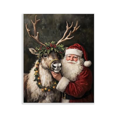 Stupell Santa & Reindeer Portrait Wall Plaque Art Design By Arlington Prints