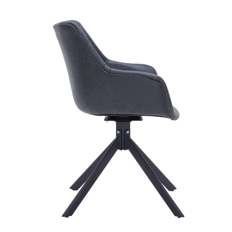 Markley Leather Swivel Dining Armchair with Black Iron Base - Accent Dining Chair for Kitchen and Dining Room Set of 4