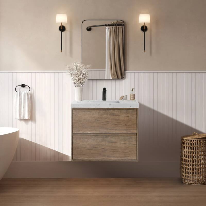 NebulaSky 24/ 30/ 36/ 48 in Wall Mounted Single Sink Bathroom Vanity with Engineered Stone Top Combo Cabinet Vanity Set