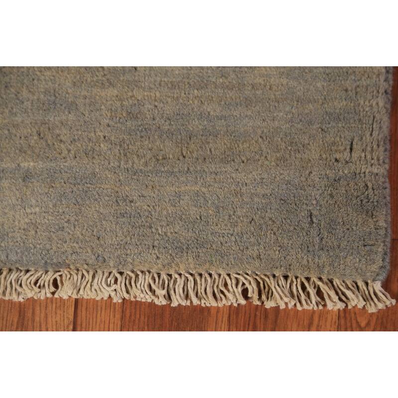 Modern Gabbeh Runner Rug Handmade Grey Wool Carpet - 2'8" x 9'6"
