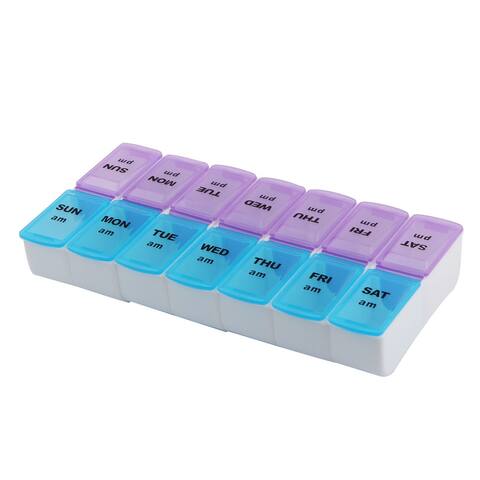 Plastic Medication Reminder Daily Am PM Weekly Pill Vitamin Box Case - White,Sky Blue,Light Purple
