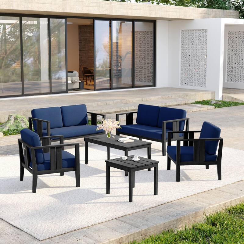 Casual 6-Piece Outdoor Patio Furniture Set In Solid Teak Wood