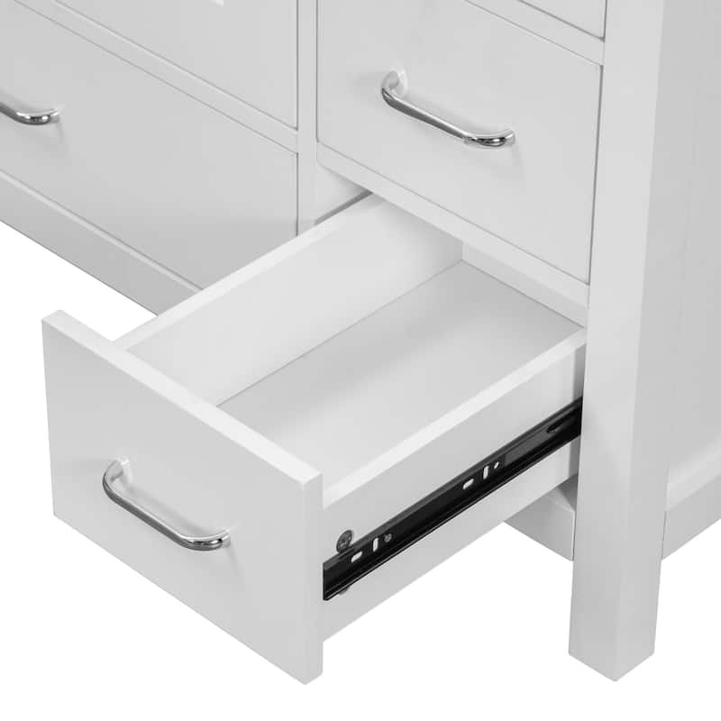 36" White Bathroom Vanity with Ceramic Sink Combo, Ample Storage Cabinet - 2 Soft-Close Doors and 5 Drawers