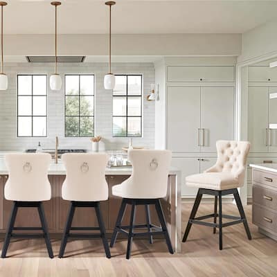 Tufted Swivel Velvet Rubberwood Nailhead Barstools (Set of 4)