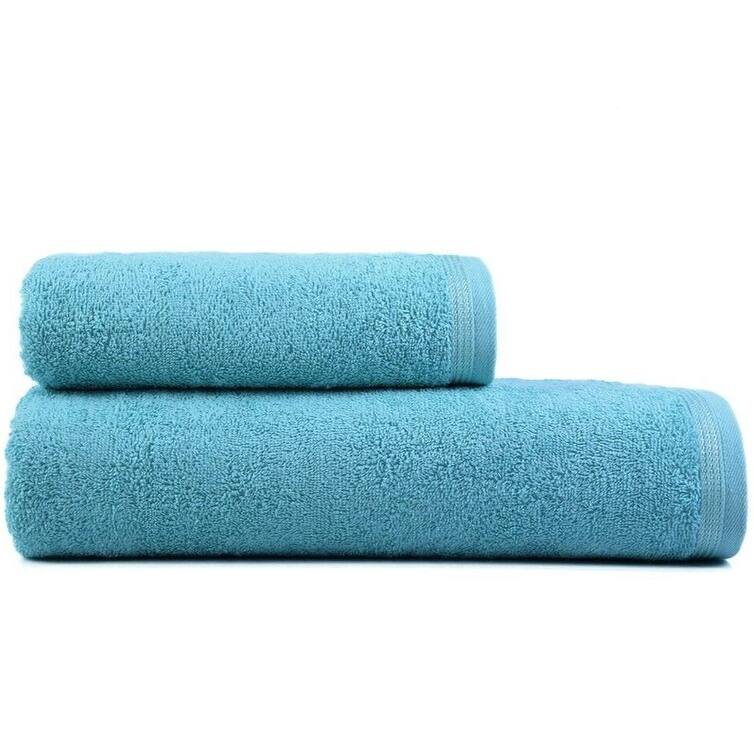 2-Pcs Turkish Cotton Towel Set Hand and Bath Towels Aqua Blue