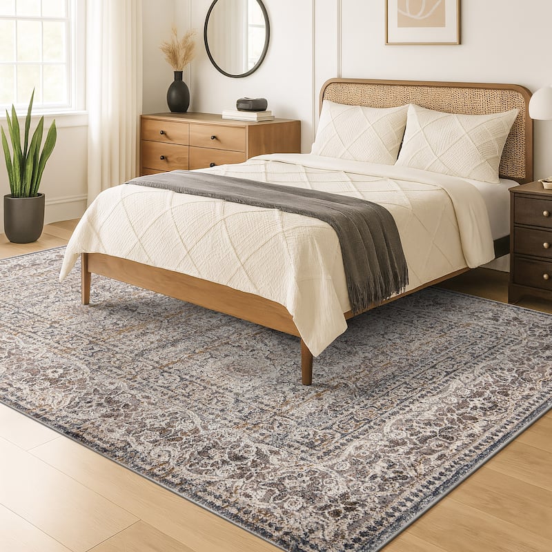 World Rug Gallery Vintage Border Stone Gray Indoor High-Low Area Rug