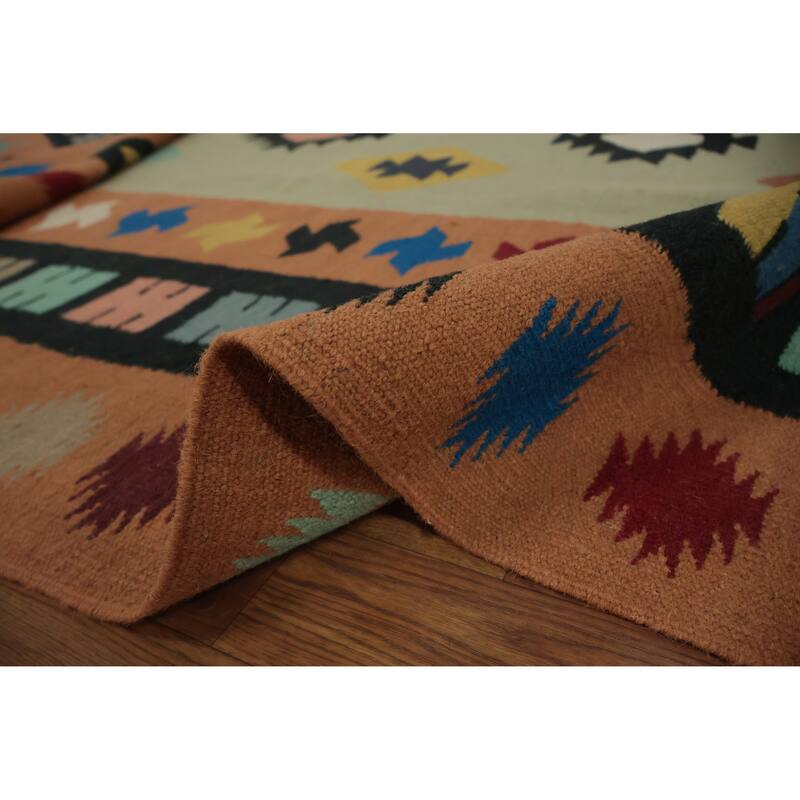 Hand Woven Oriental 100% Wool Carpet Southwestern Modern Green Kilim Area Rug - 10' 7'' X 8' 8''