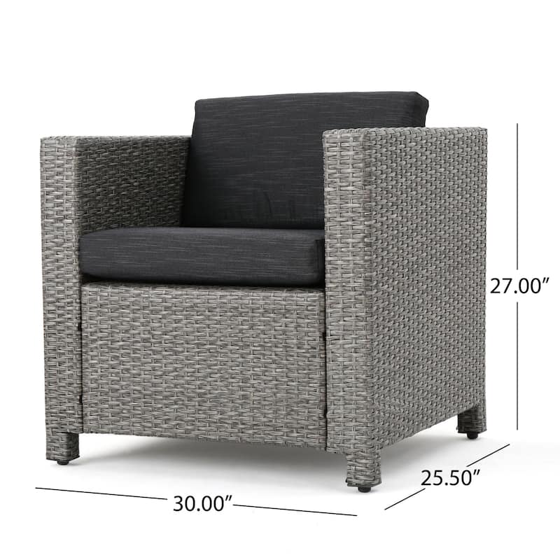 Elza Outdoor Accent Chair Set of 4, Rattan Wicker, Charcoal Gray Seat