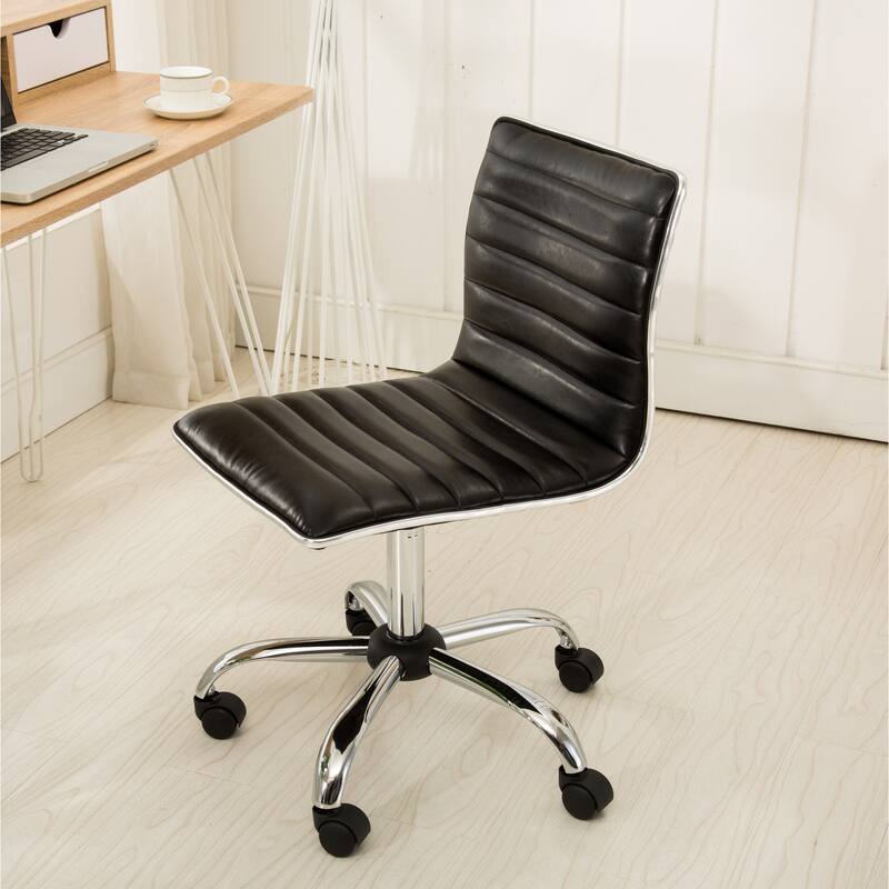 Faux Leather Office Chair with Wheels, Upholstered Task Chair with Metal base, Swivel Rolling Chair with Adjustable Height - N/A