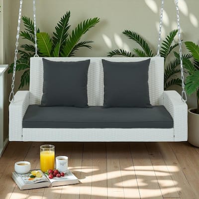 Wicker Porch Swing for 2 with Includes Cushion and Pillows, 500lb Capacity Rust-Proof Chains