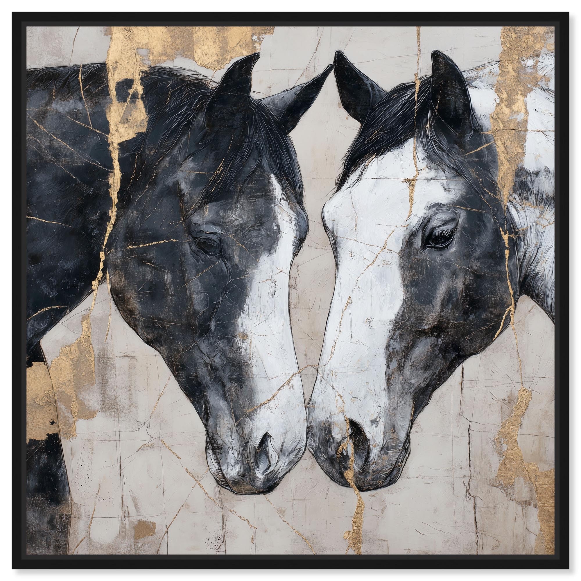 Kintsugi Horses I Rustic Wall Art Canvas Print by Art Remedy