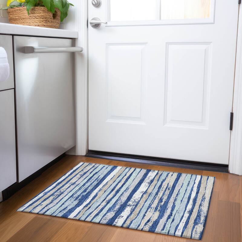 Premium Washable Super Soft Stripe Mayfield Rug - Navy - 1'8" x 2'6"