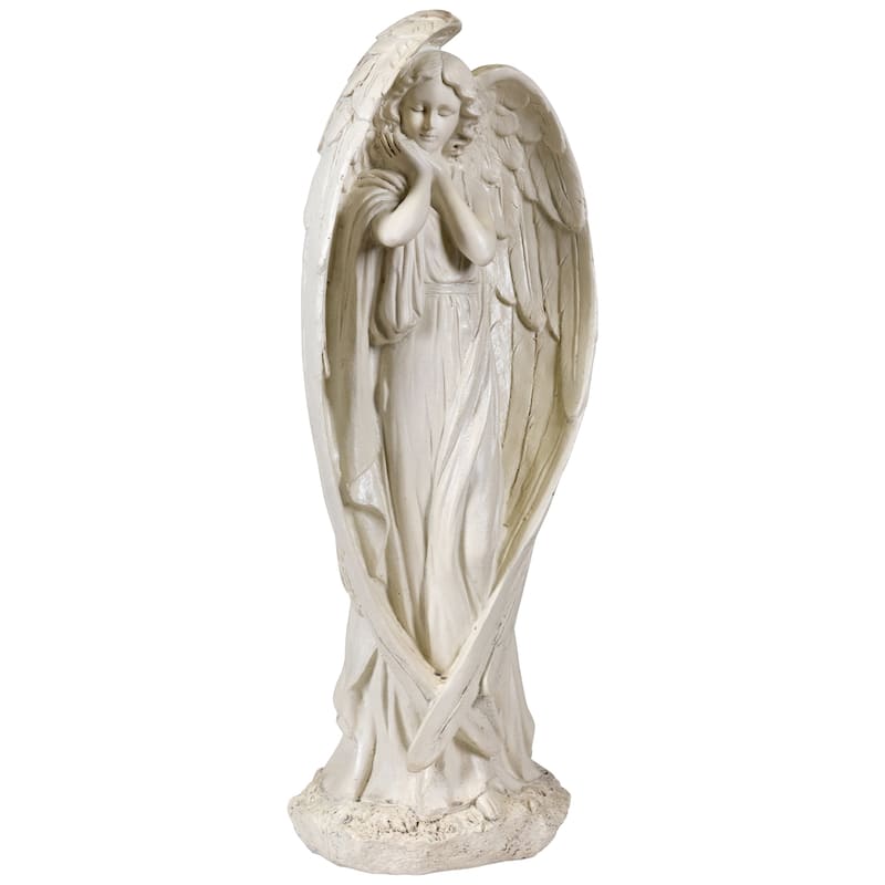 Standing Angel with Wings Outdoor Garden Statue - 16.5"