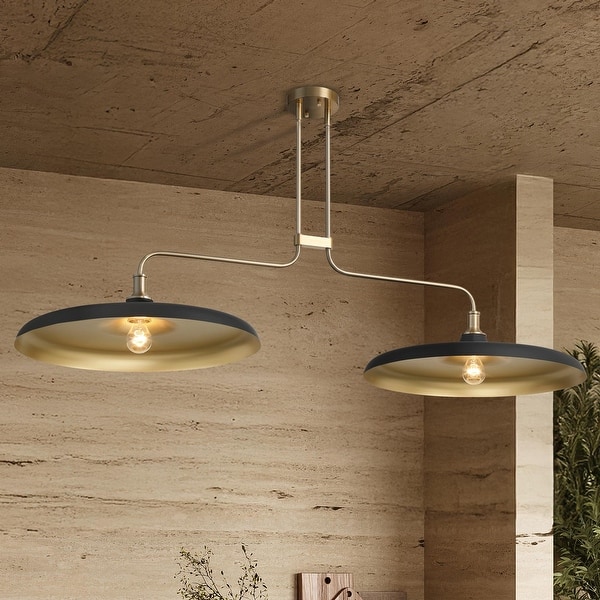 slide 2 of 8, Hunter Moriso Matte Black and Modern Brass Pendant - Contemporary 57" 2-Light Linear