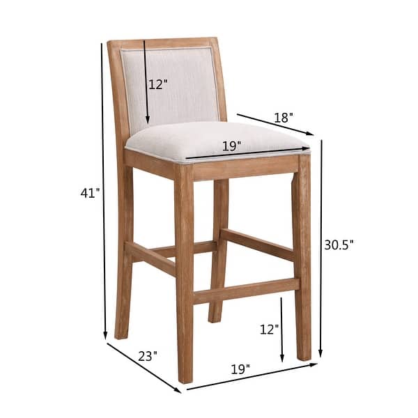dimension image slide 0 of 2, Set of 2 Counter Height Bar Stool, Fabric Upholstered Accent Chair, Wooden Frame Island Dining Chair, Bistro High Bar Chair
