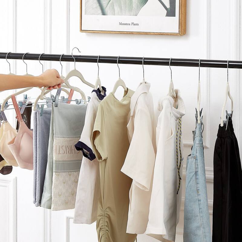 VECELO 20-Pack Pant Hangers (Black/Grey/Pink/Beige/Green) Clothes Hangers Non-slip Space-saving Clothes Hangers