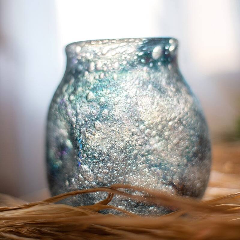 RusticReach Blue Bubble Hand Blown Glass Vase
