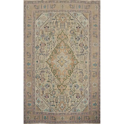 Hand Knotted Oriental 100% Wool Carpet Traditional Floral Beige & Ivories Tabriz Area Rug - 11' 2'' X 8' 1''
