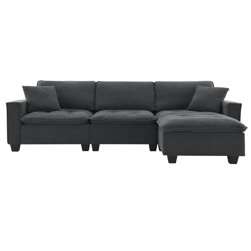 100" Modern Convertible Sectional Sofa - Velvet L Shape Couch with Pillows and Ottoman
