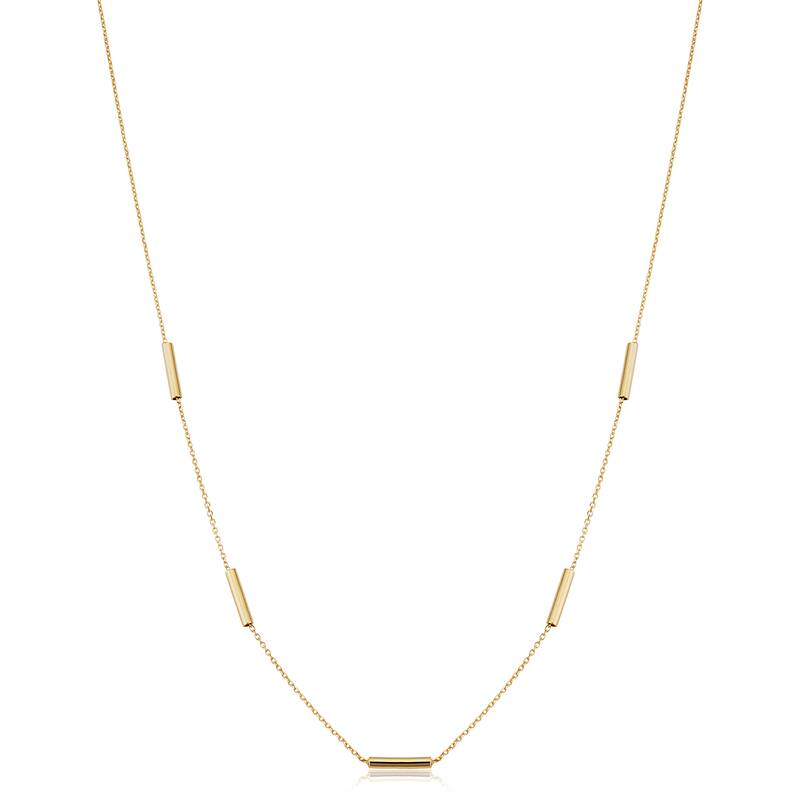 14k Yellow Gold or Rose Gold Tube Station Adjustable Length Necklace for Women