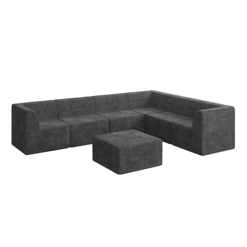 Roomfitters L-Shape Modular Sectional Sofa, Corduroy Sleeper Couch with Ottoman, Space-Saving Design for Living Room