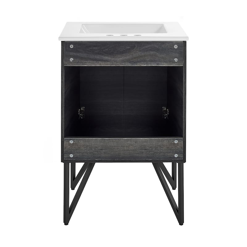 Annecy 24 In. Black Walnut Bathroom Vanity With White, 3-Hole Ceramic Sink Top