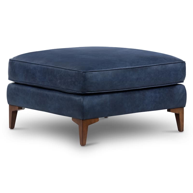 Poly & Bark Essex Ottoman - Full Grain Genuine Italian Leather - Midnight Blue