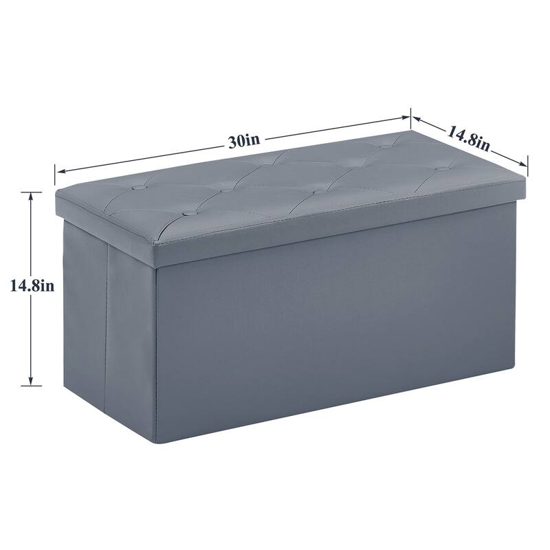 2 PC Storage Folding Ottoman, Storage Footrest Stool, Faux Leather Storage Bench Cube with Padded Seat for Small Space