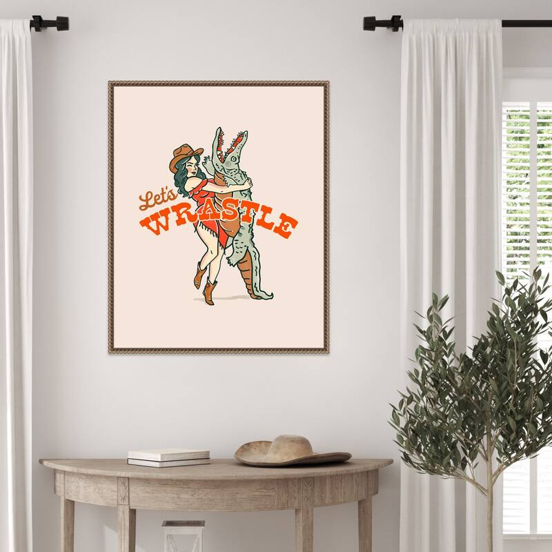 Lets Wrastle Poster by The Whiskey Ginger Framed Canvas Wall Art Print