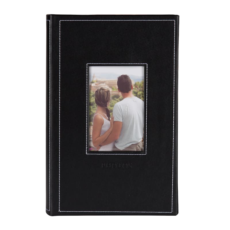 DesignOvation Debossed Black Faux Leather Photo Album (Pack of 4)