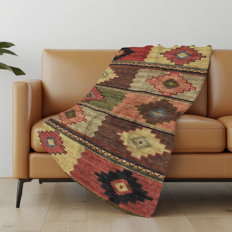 Premium Machine Washable ASB176 Boho Global Sherpa Throw Blanket - Paprika - 4'2" x 5'10"