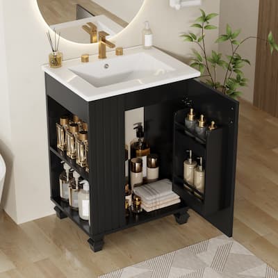 24" Bathroom Vanity with Sink, Multifunctional Storage Bathroom Cabinet with Door Shelf, Side Open Storage, Soft Closing Door