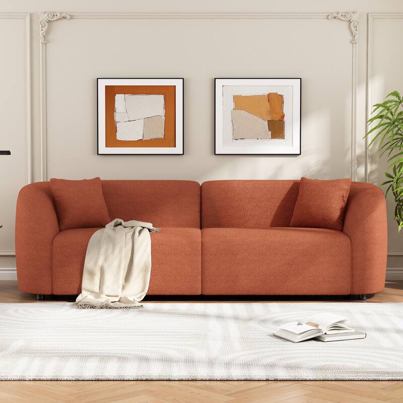 87.5" Modern Curved Bouclé Sofa Couch for Living Room, Oversized 2-Seater Loveseat, Upholstered Sofa for Apartment, Small Space