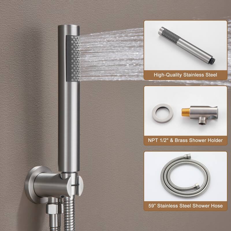 CASAINC 3-function Luxury Thermostatic Dual Shower Faucet Shower System with 6 Body Spray Jets