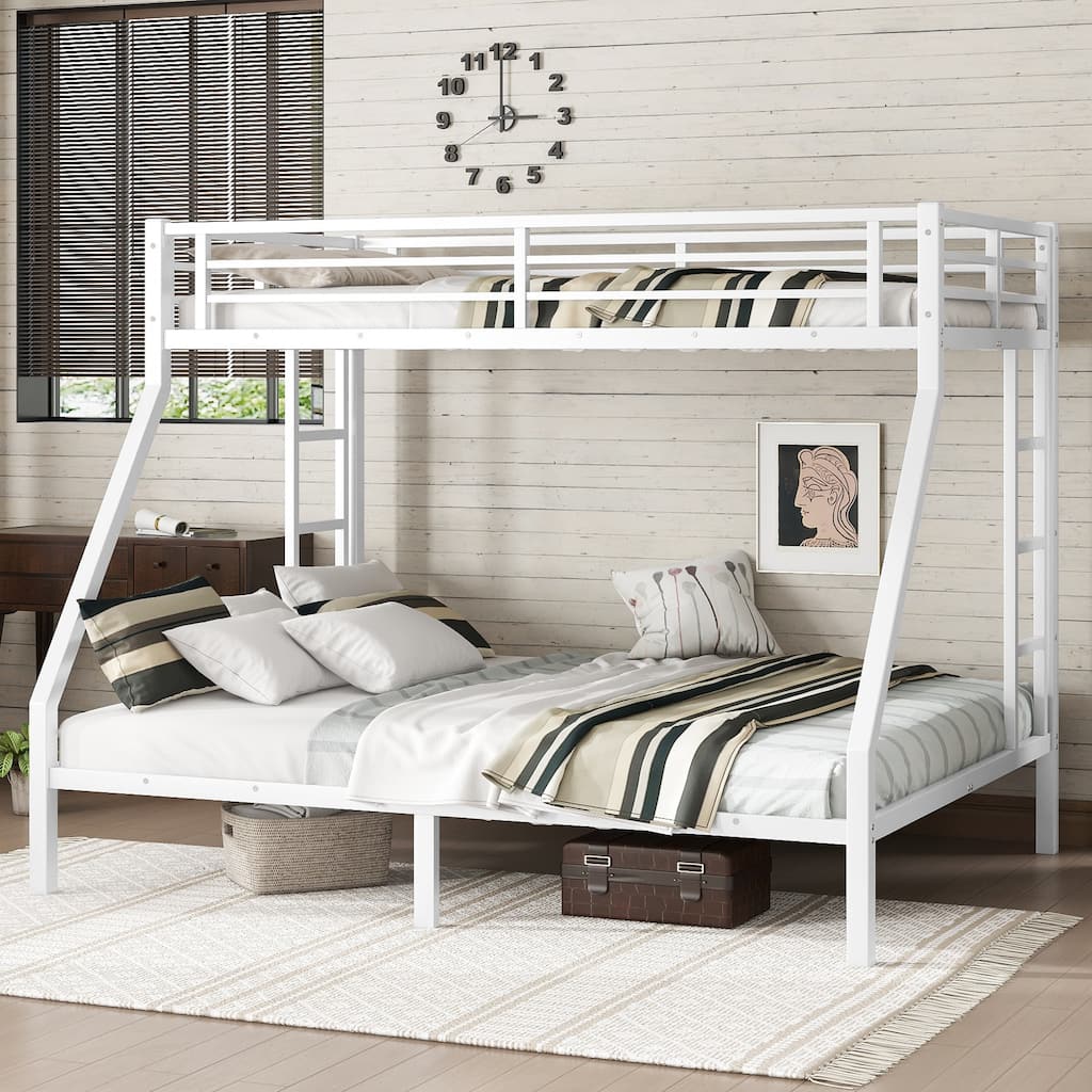 Space-Saving Twin XL over Queen Metal Bunk Bed for Teens and Adults, Noise Reduced, No Box Spring Needed