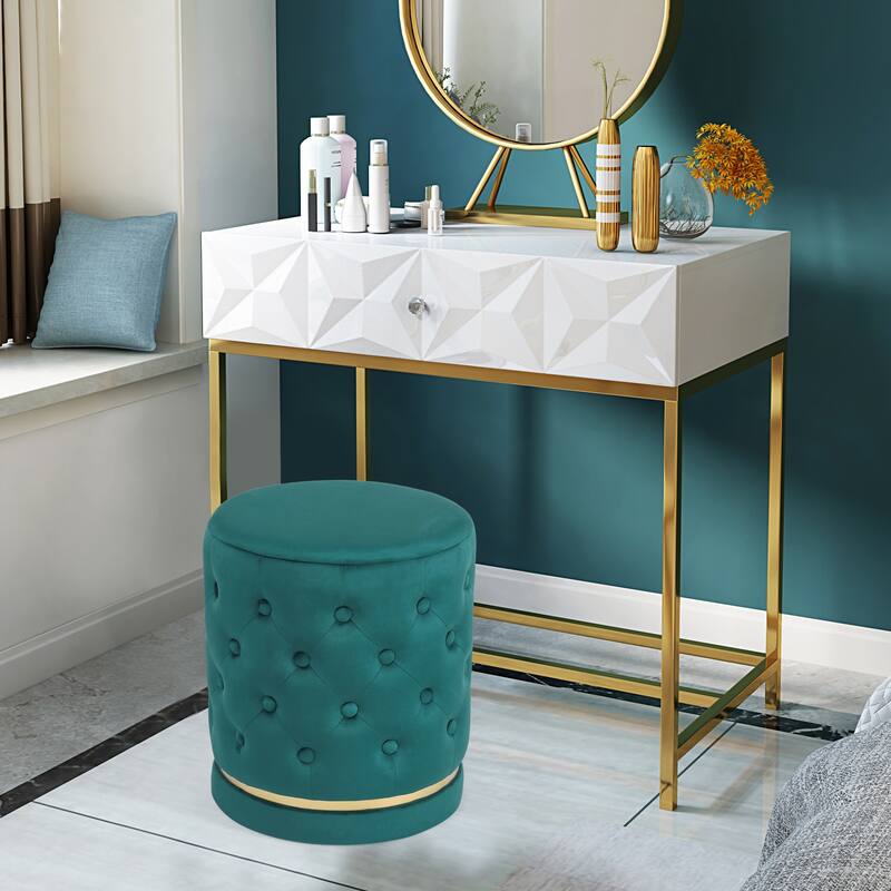 Adeco 18.3" Height Button Tufted Upholstered Round Ottoman - Green-Blue