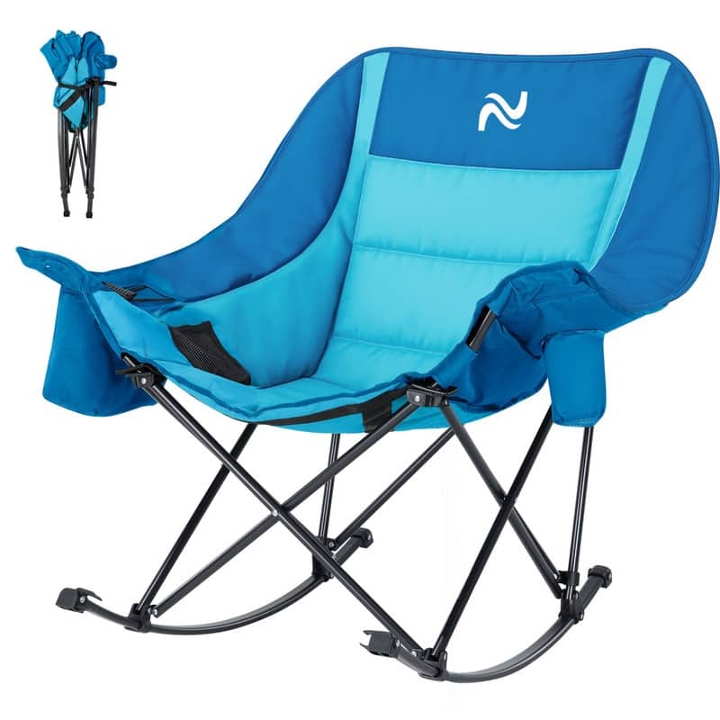 Oversized Rocking Camping Chair for Adults, Cup Holder, Carry Bag - Blue
