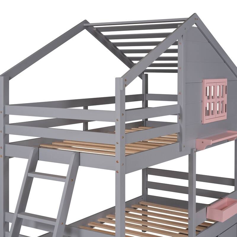 Twin over Twin Roof Bunk Bed with Window, Wood Bed Bath & Beyond