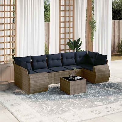 vidaXL 8 Piece Patio Sofa Set with Cushions Gray Poly Rattan - 95.4x27.2x73.7
